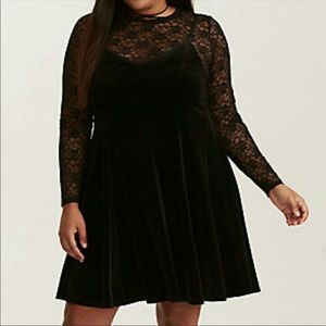 Torrid Black Velvet & Lace Dress
